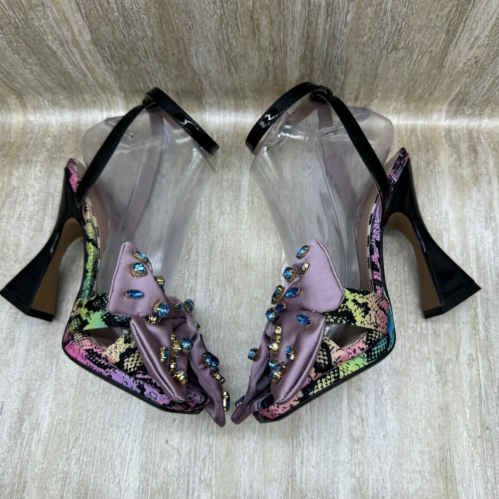 Betsey Johnson Womens 6.5M Loise Peep Toe Purple Bow Snake Pump Heels Sandals - Picture 6 of 12